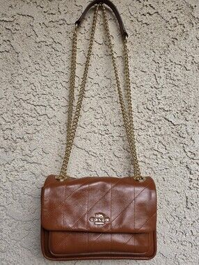Coach Elodie Crossbody Bag 18 With Leather Quilting Handbag Gold/Cinnamon NWT